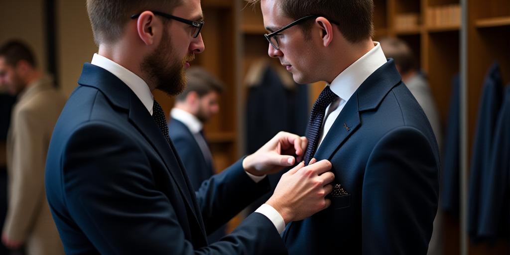 Master tailor adjusting a suit for a client